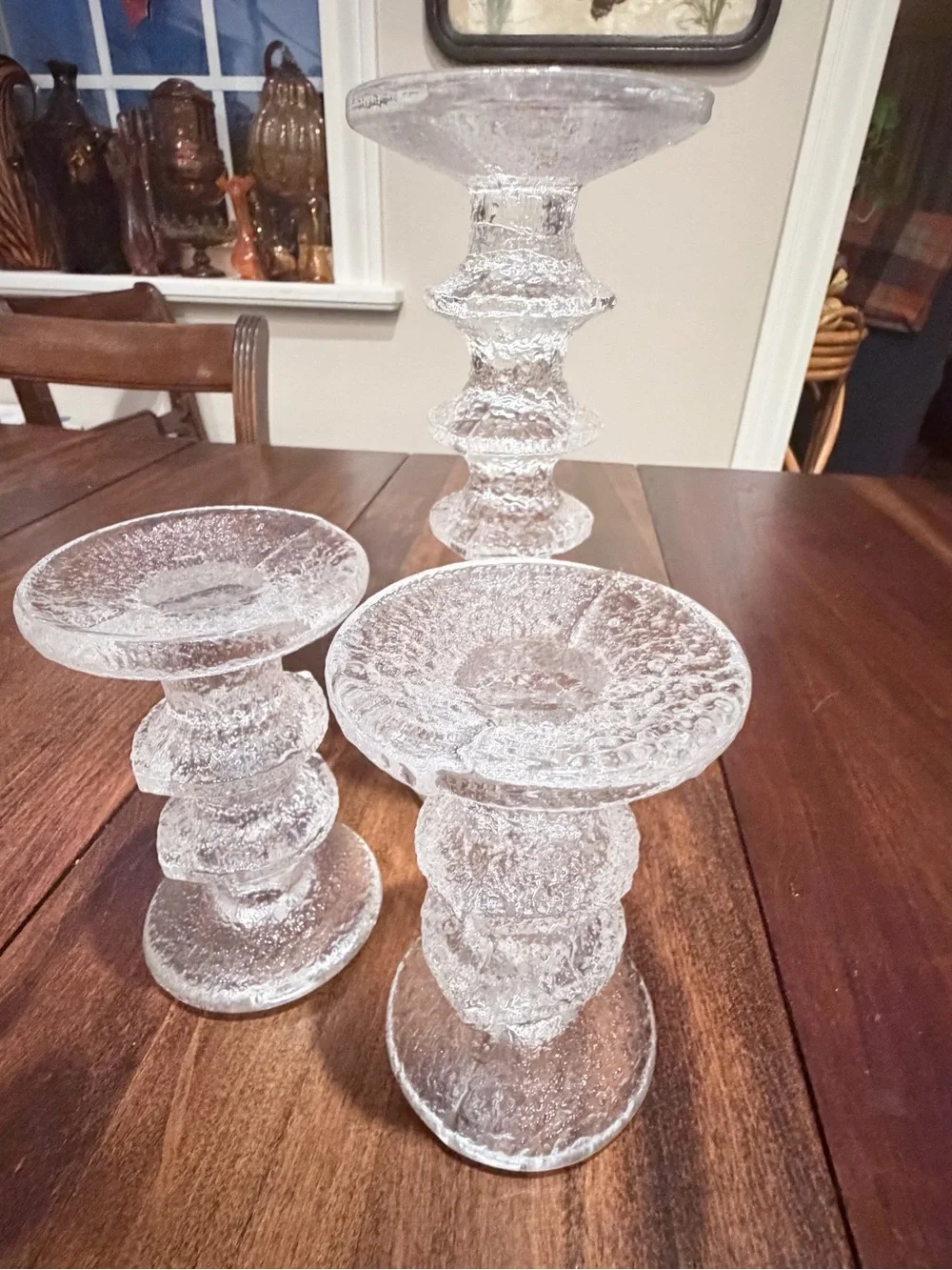 3 Vintage  Iittala Finland Art Glass Candle Holders TIimo Sarpenava MCM